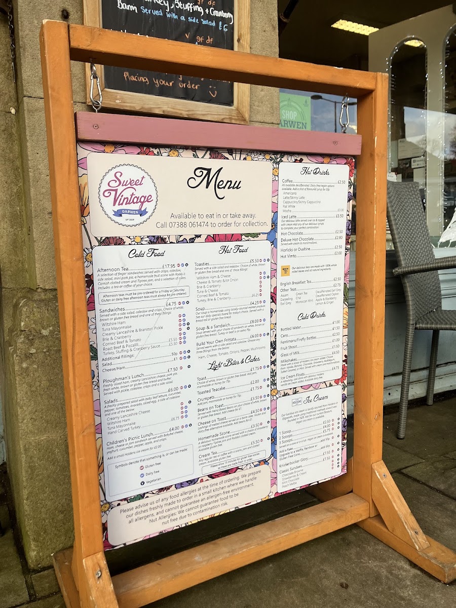 Sweet Vintage menu board