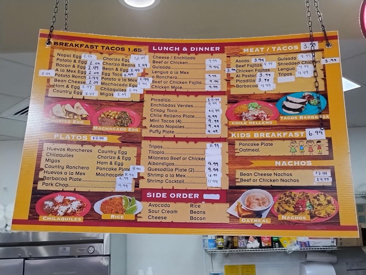 El ranchero mexican restaurant menu board