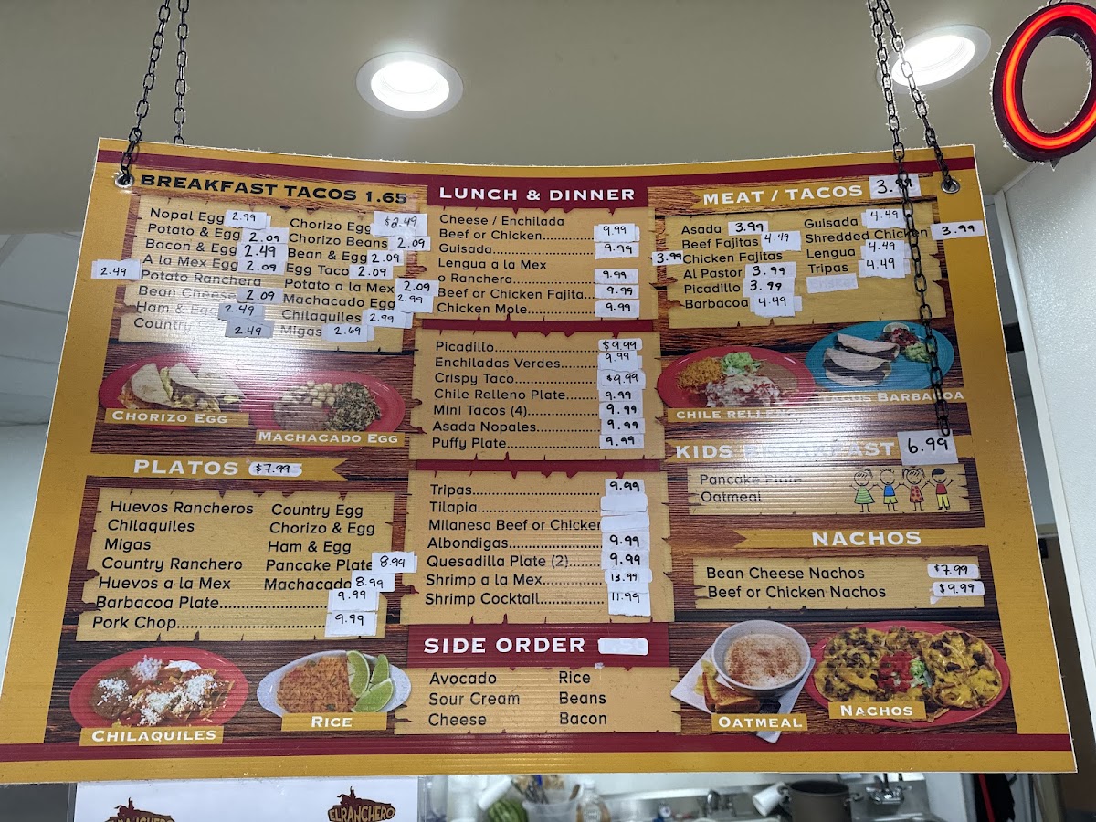 El ranchero mexican restaurant menu board