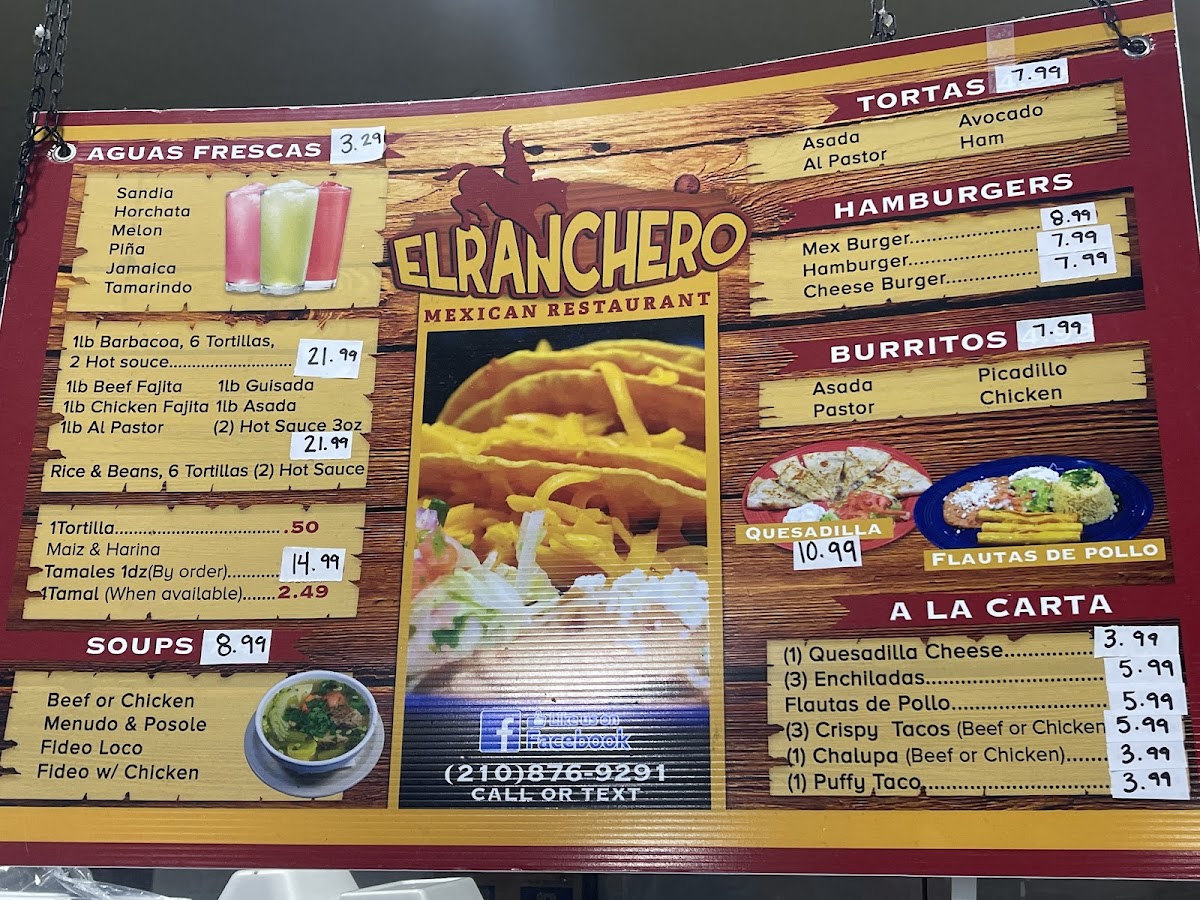 El ranchero mexican restaurant menu board