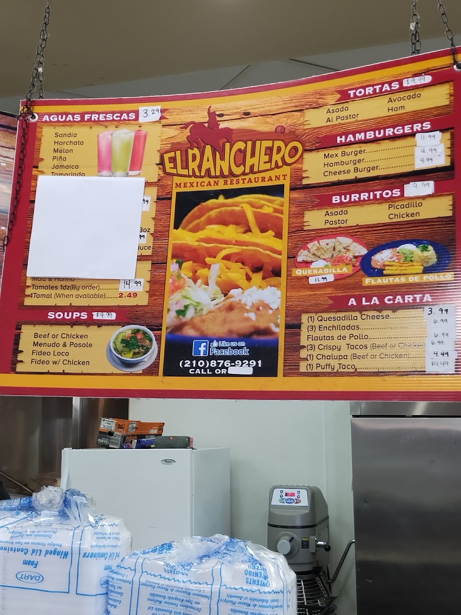 El ranchero mexican restaurant menu board