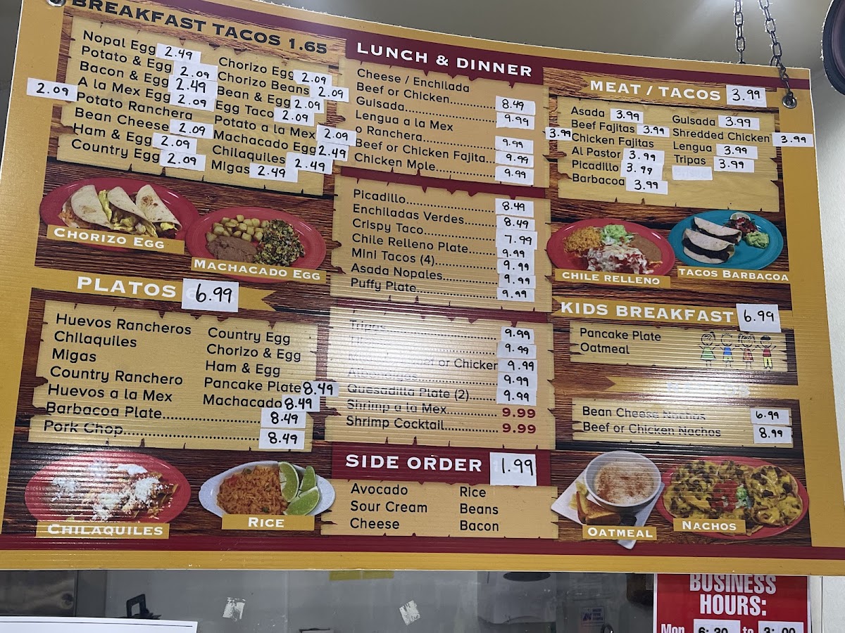 El ranchero mexican restaurant menu board