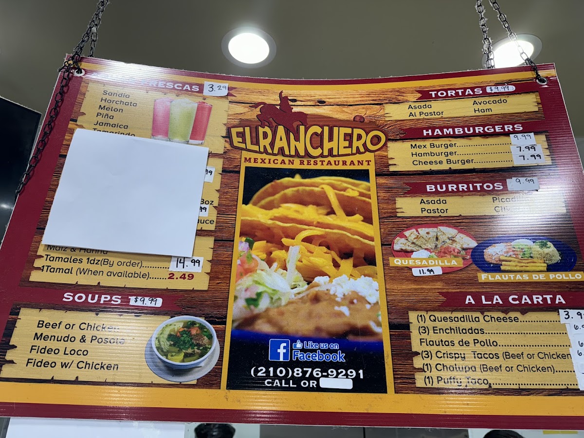 El ranchero mexican restaurant menu board