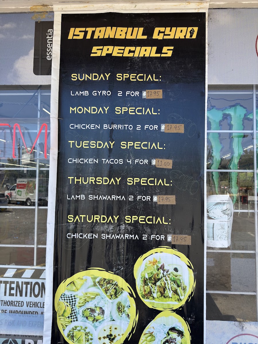 Taco Bout Gyro (Istanbul Gyro & Tacos (halal)) menu board