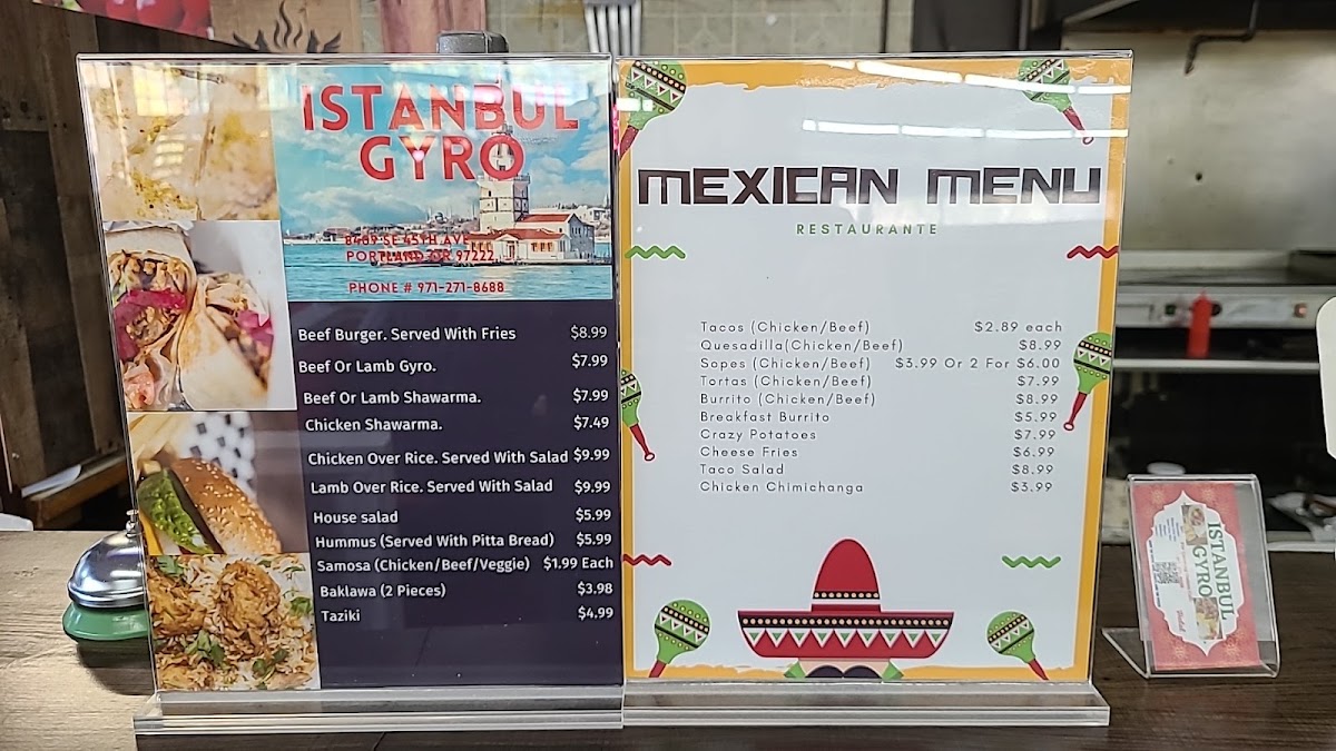 Taco Bout Gyro (Istanbul Gyro & Tacos (halal)) menu board