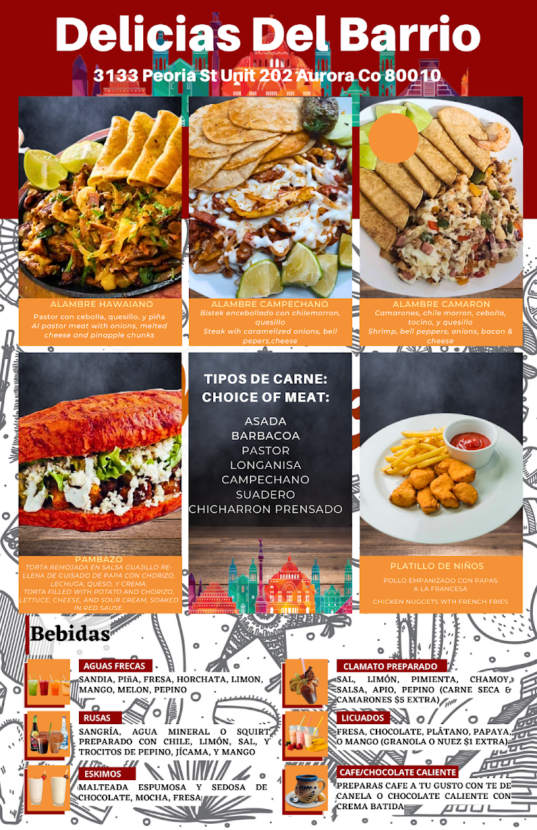 Delicias Del Barrio menu board