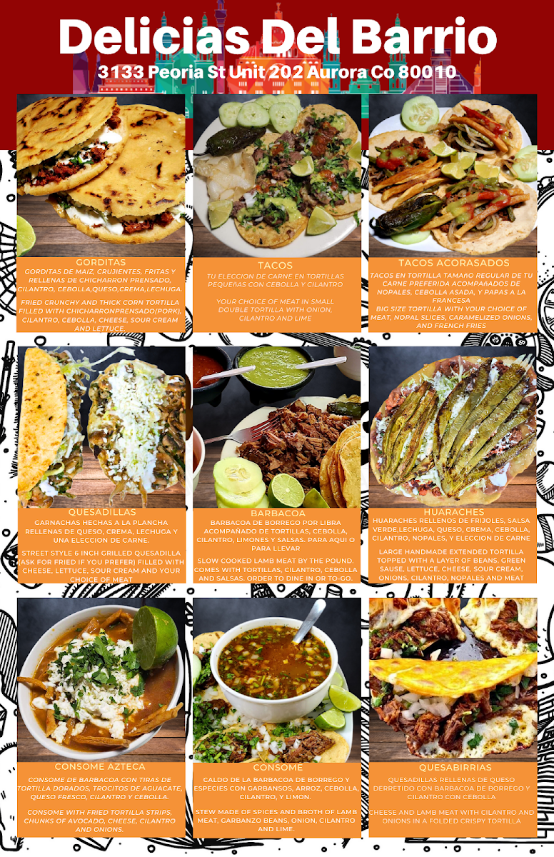 Delicias Del Barrio menu board