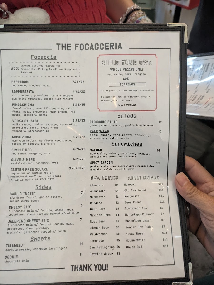 The Focacceria by Montelupo menu board