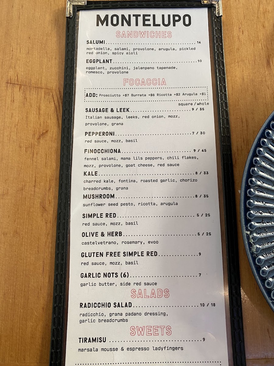 The Focacceria by Montelupo menu board