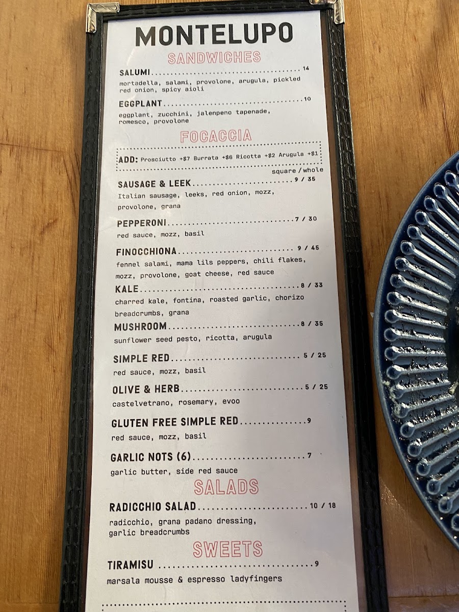 The Focacceria by Montelupo menu board
