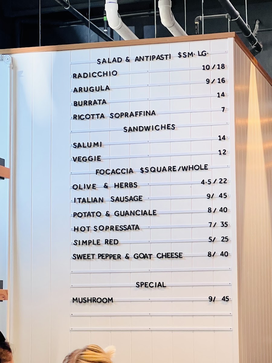 The Focacceria by Montelupo menu board