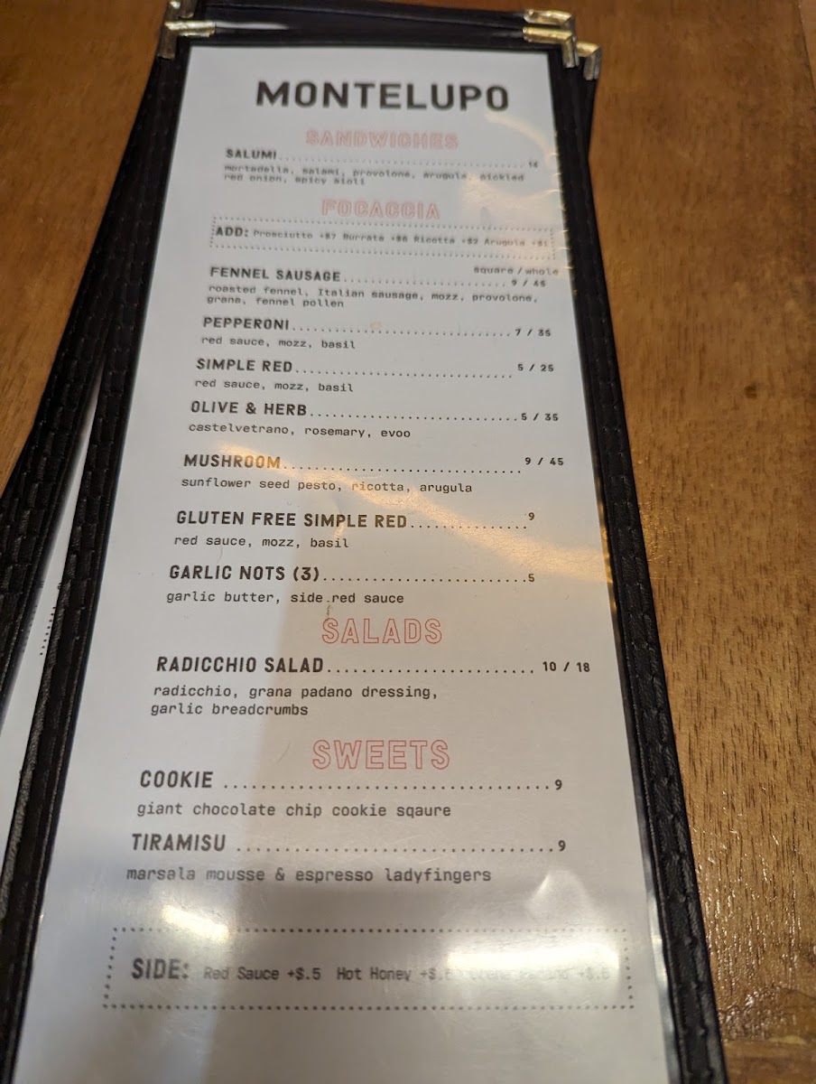 The Focacceria by Montelupo menu board