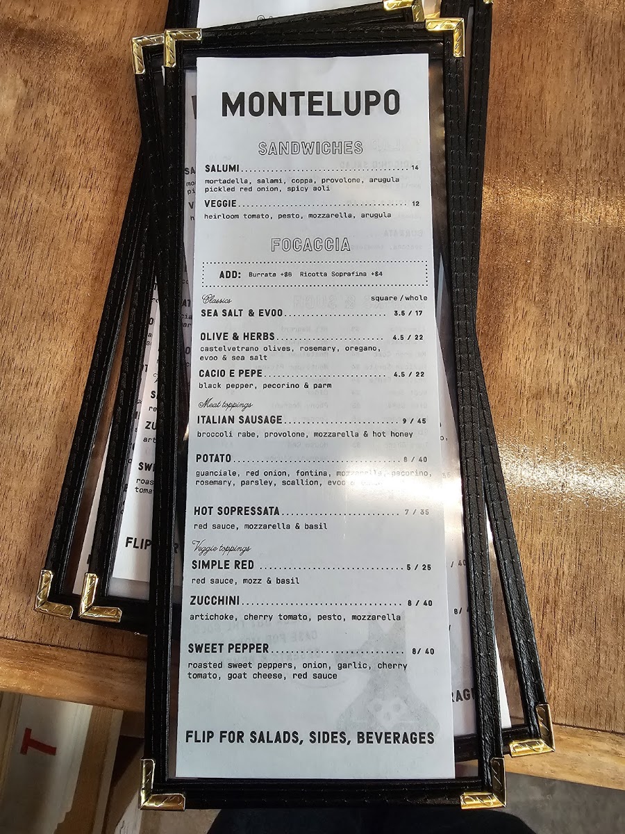 The Focacceria by Montelupo menu board