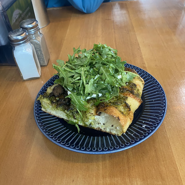 Mushroom Focaccia with Arugula and Burata
