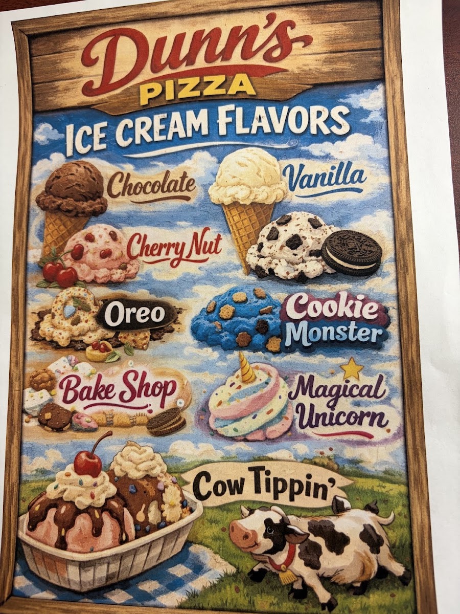 Dunns pizza menu board
