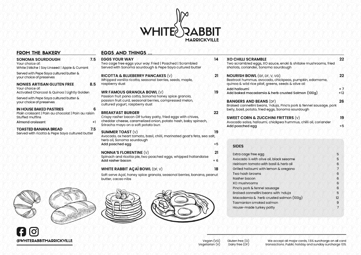 White Rabbit Marrickville menu board