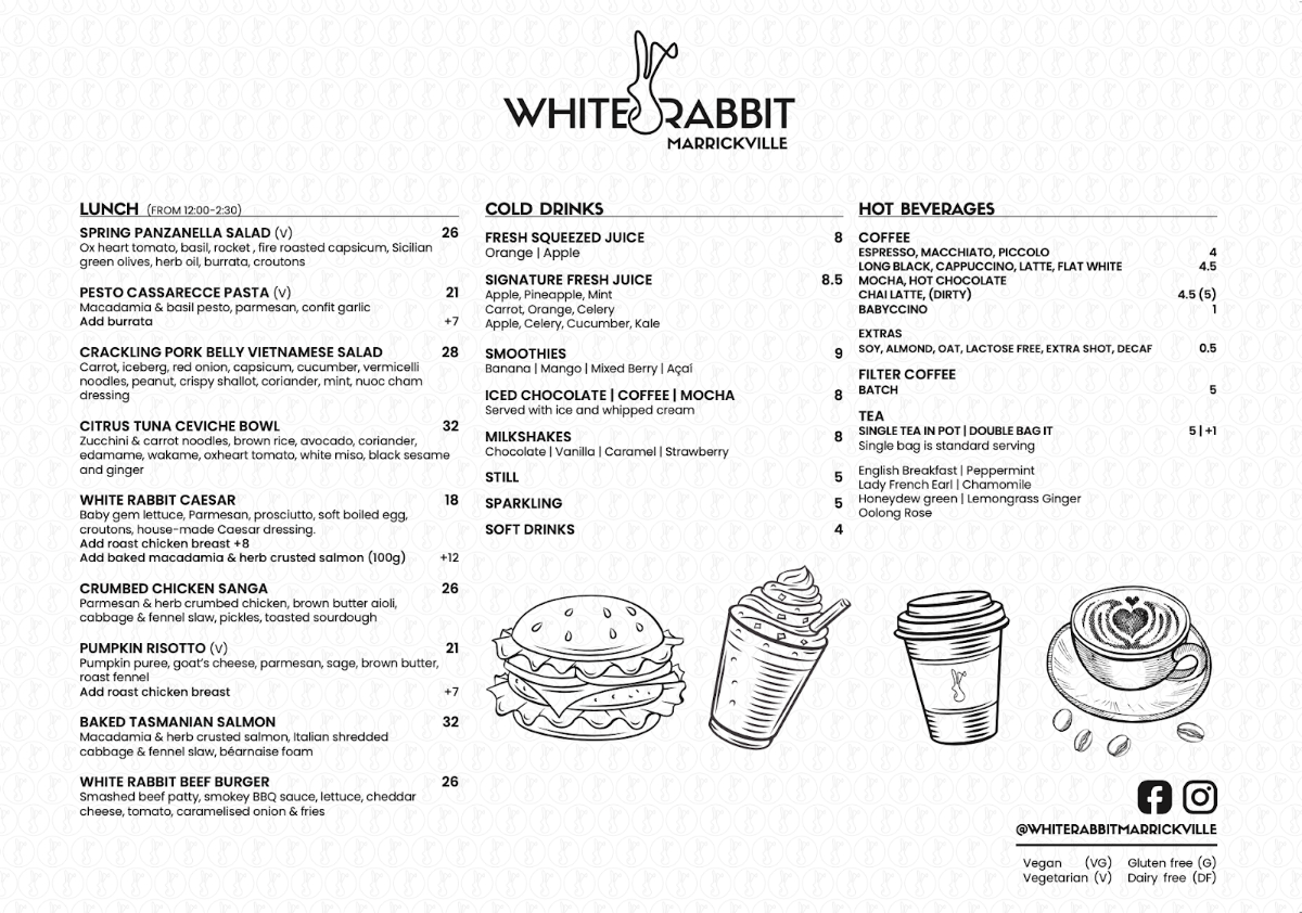 White Rabbit Marrickville menu board