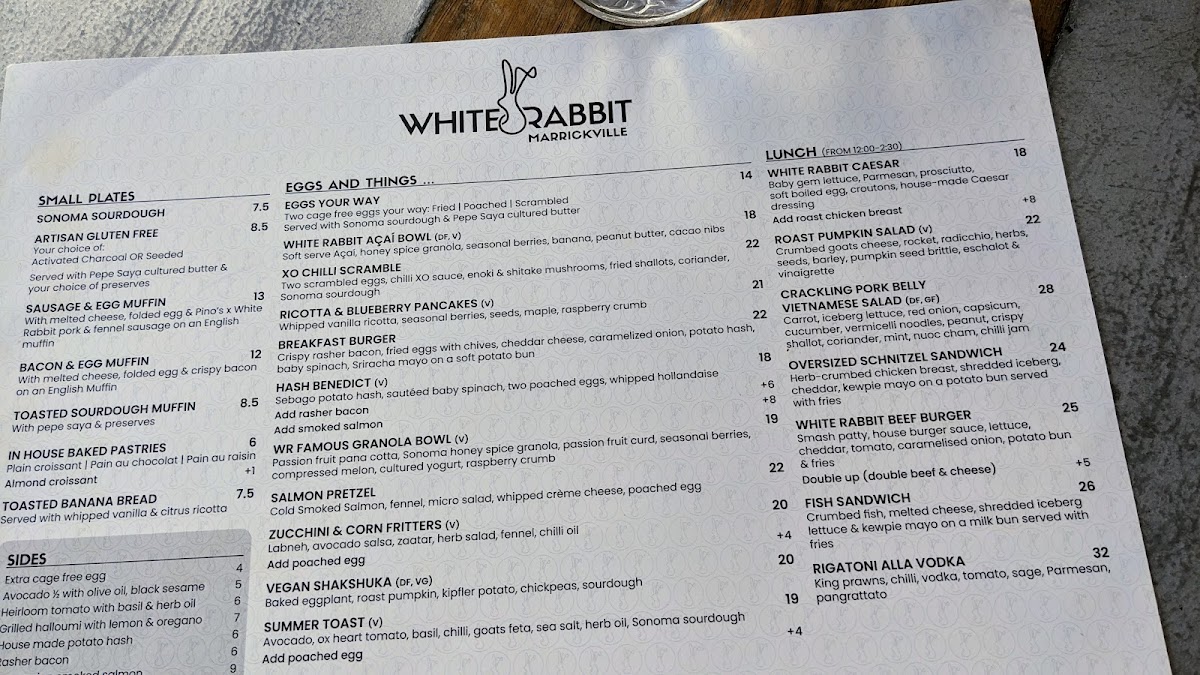 White Rabbit Marrickville menu board