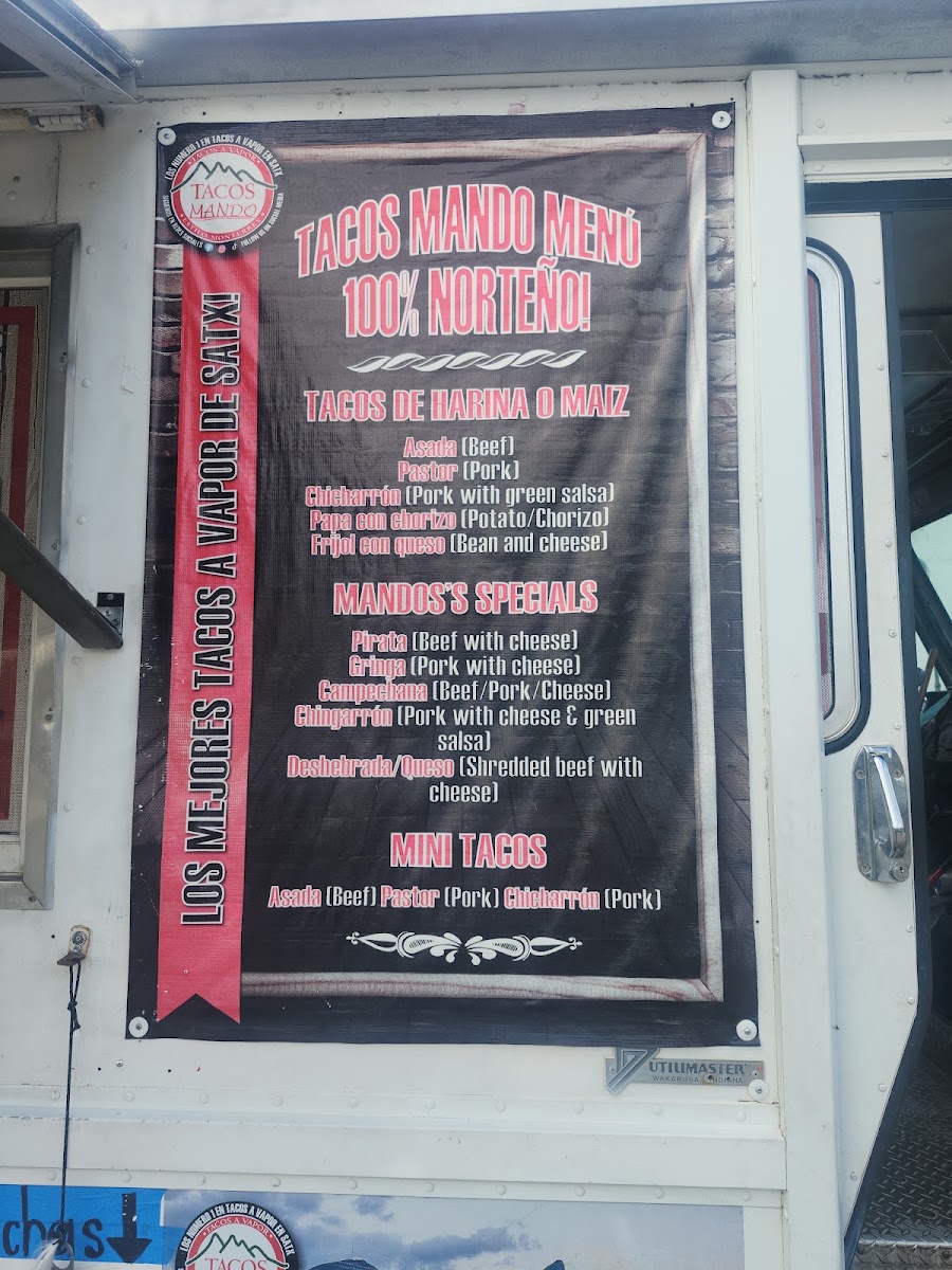 Tacos Mando Estilo Monterrey menu board