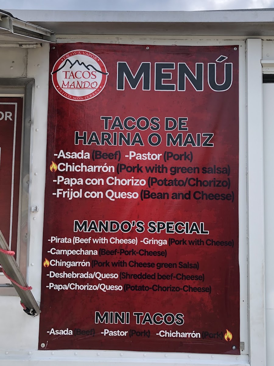 Tacos Mando Estilo Monterrey menu board