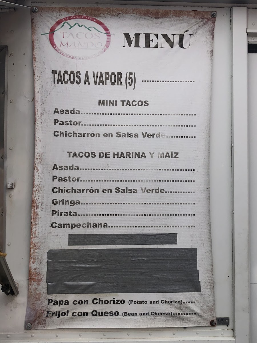 Tacos Mando Estilo Monterrey menu board