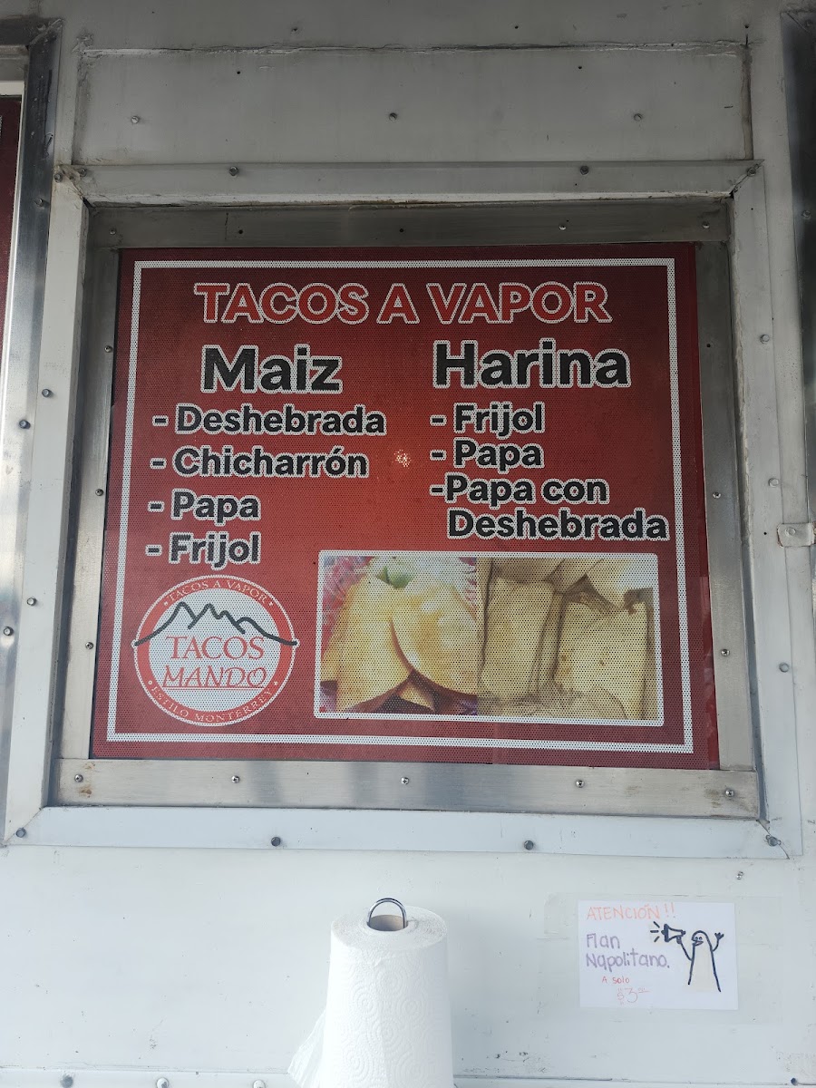 Tacos Mando Estilo Monterrey menu board