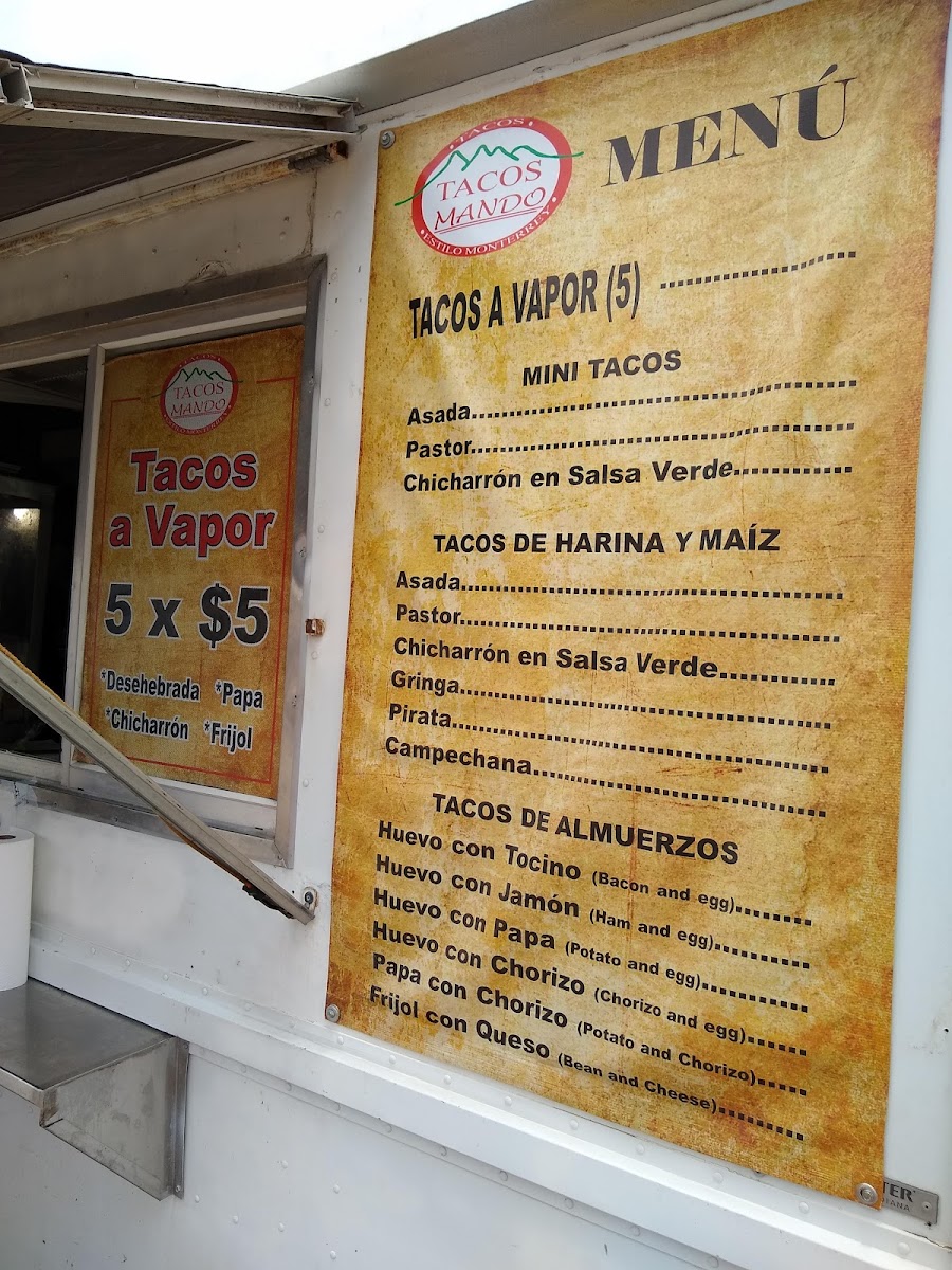 Tacos Mando Estilo Monterrey menu board