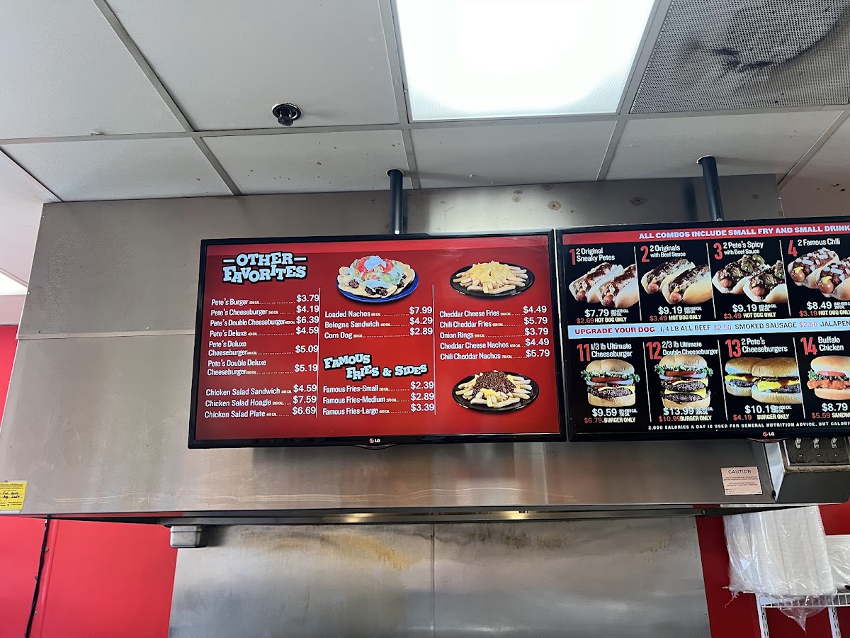 Sneaky Pete's Hotdogs menu board