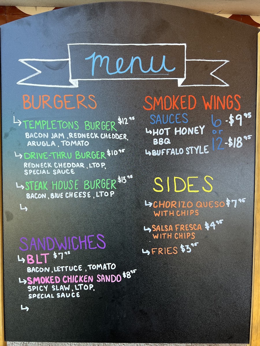 Templeton's menu board
