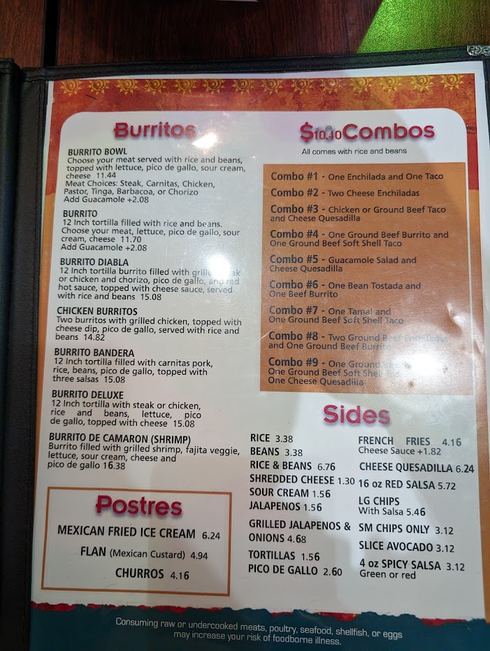La Penca Mexican Restaurant Verona menu board