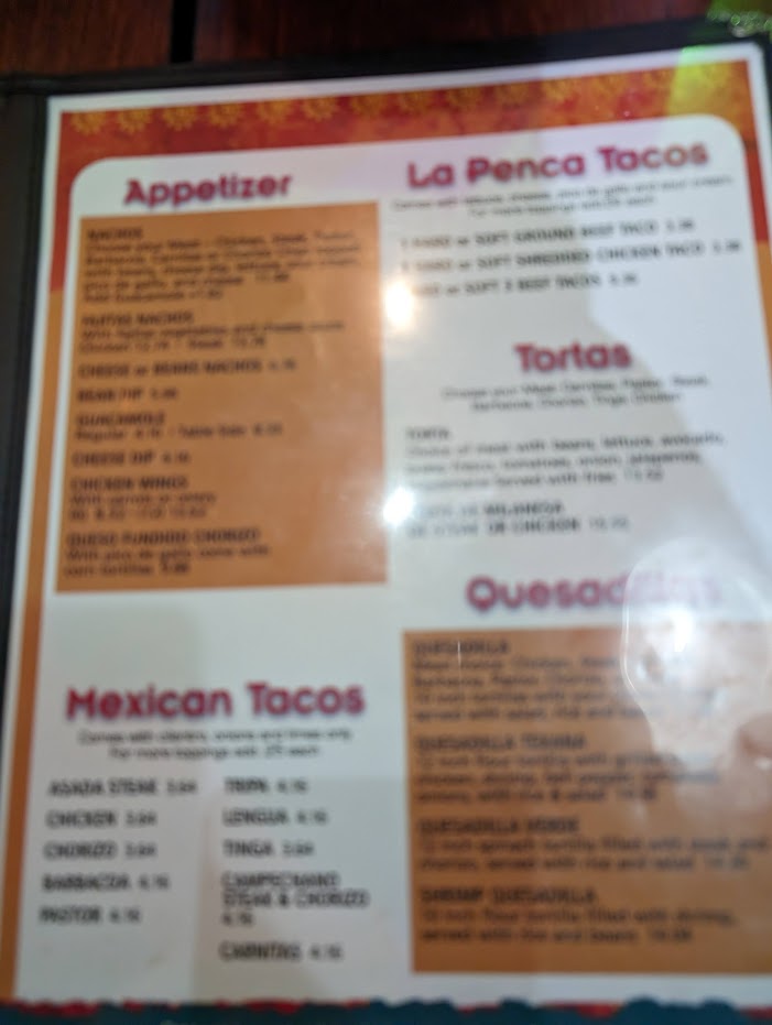 La Penca Mexican Restaurant Verona menu board