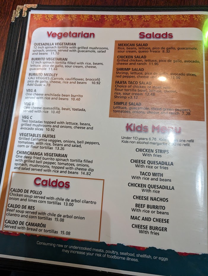 La Penca Mexican Restaurant Verona menu board