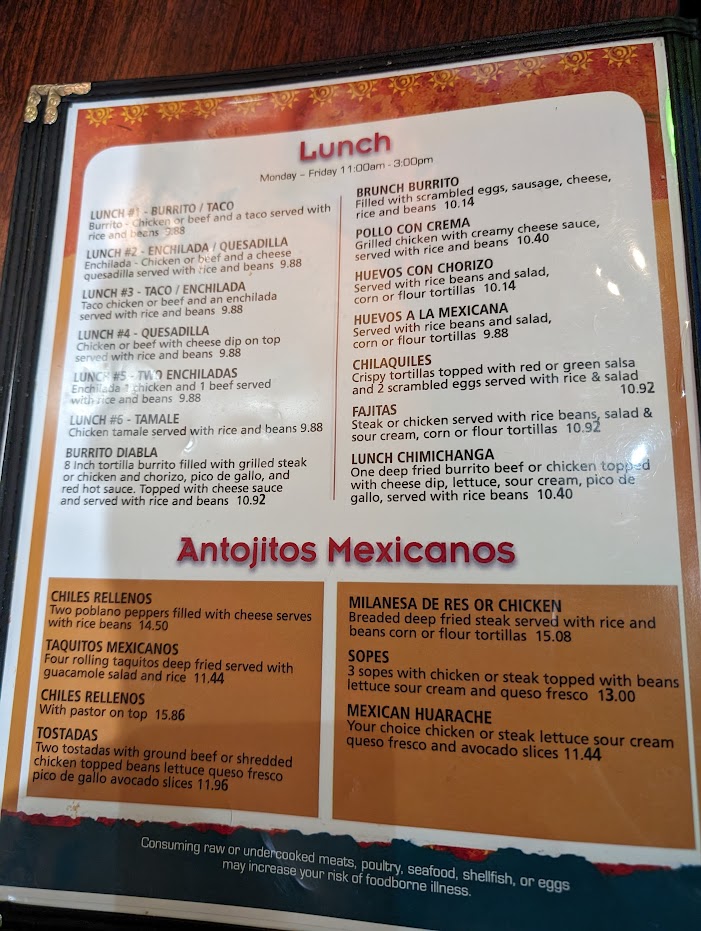 La Penca Mexican Restaurant Verona menu board