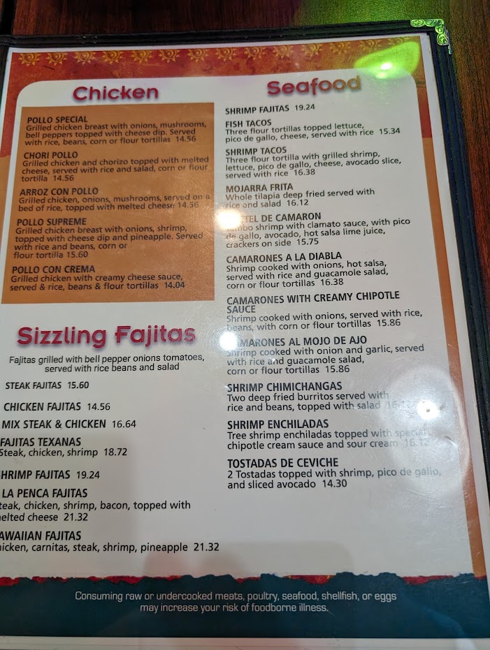 La Penca Mexican Restaurant Verona menu board