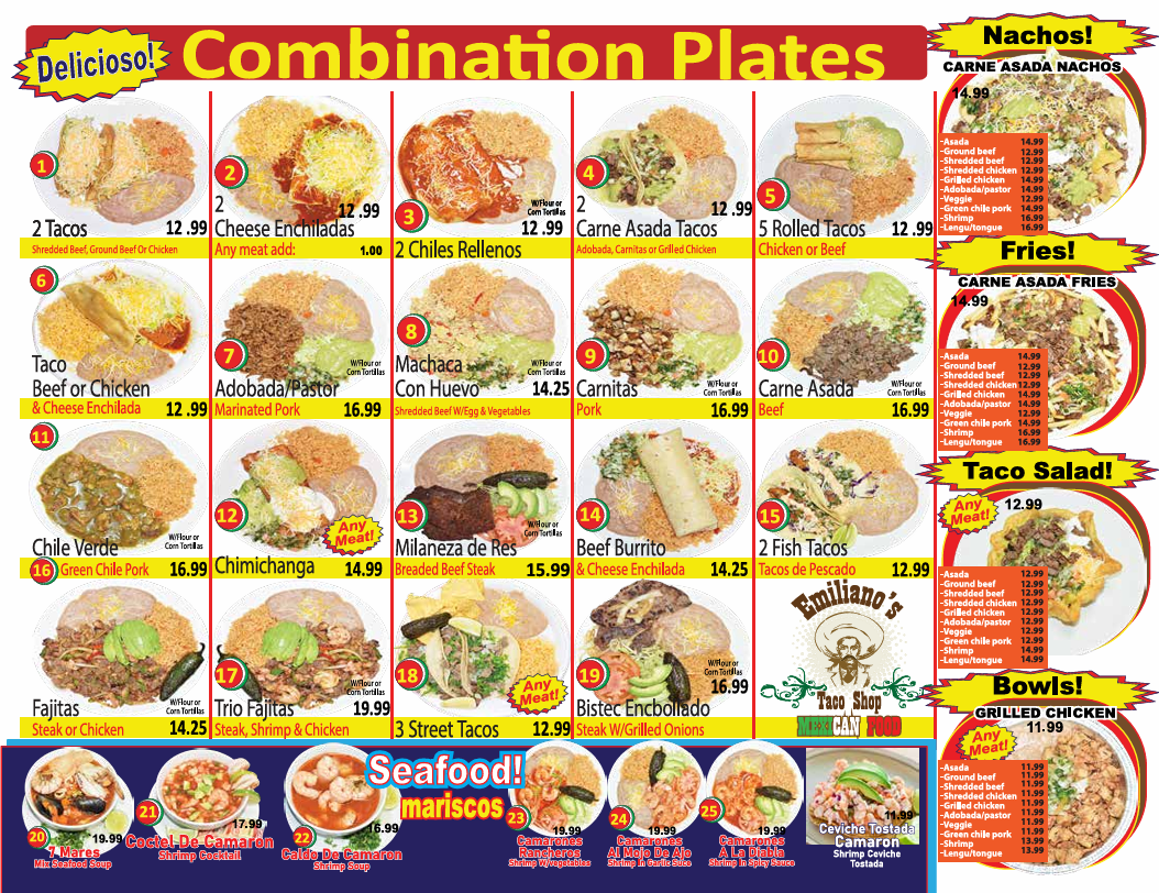 Emiliano's Taco Shop 4 menu board