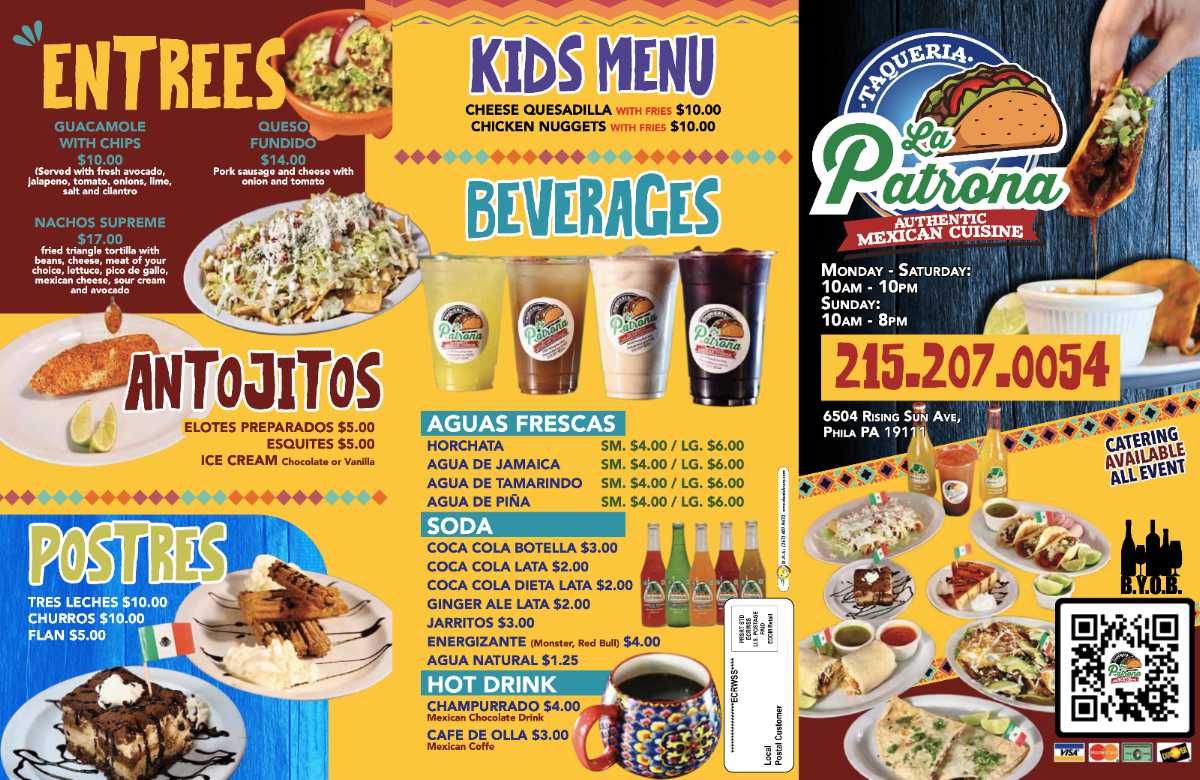 Taqueria La Patrona menu board