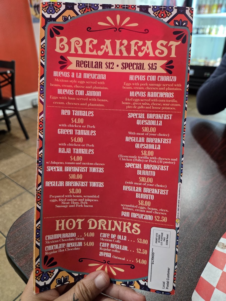 Taqueria La Patrona menu board