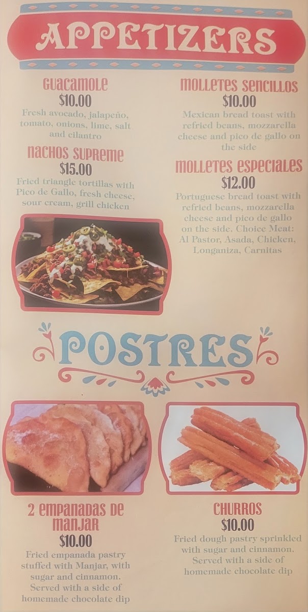 Taqueria La Patrona menu board