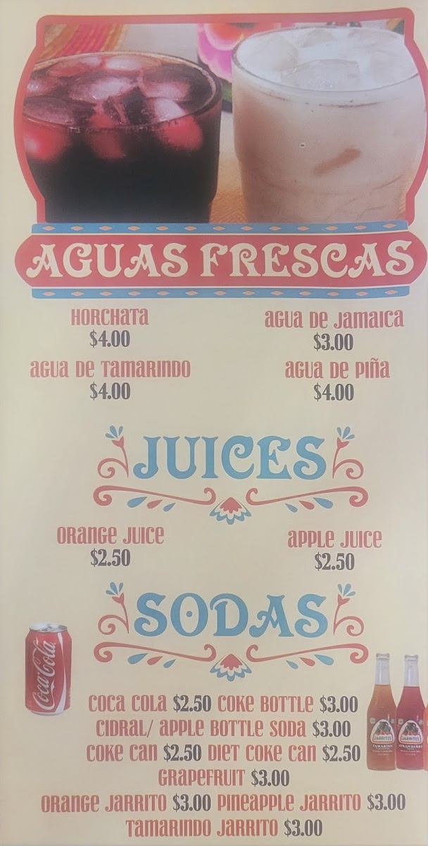 Taqueria La Patrona menu board
