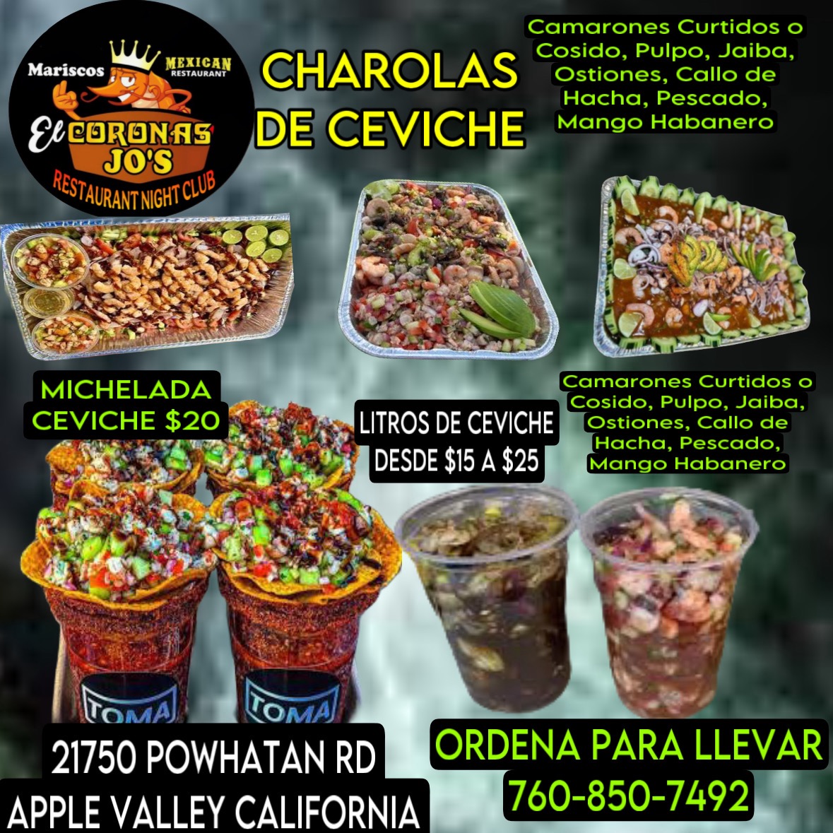 EL CORONAS JOS RESTAURANT menu board