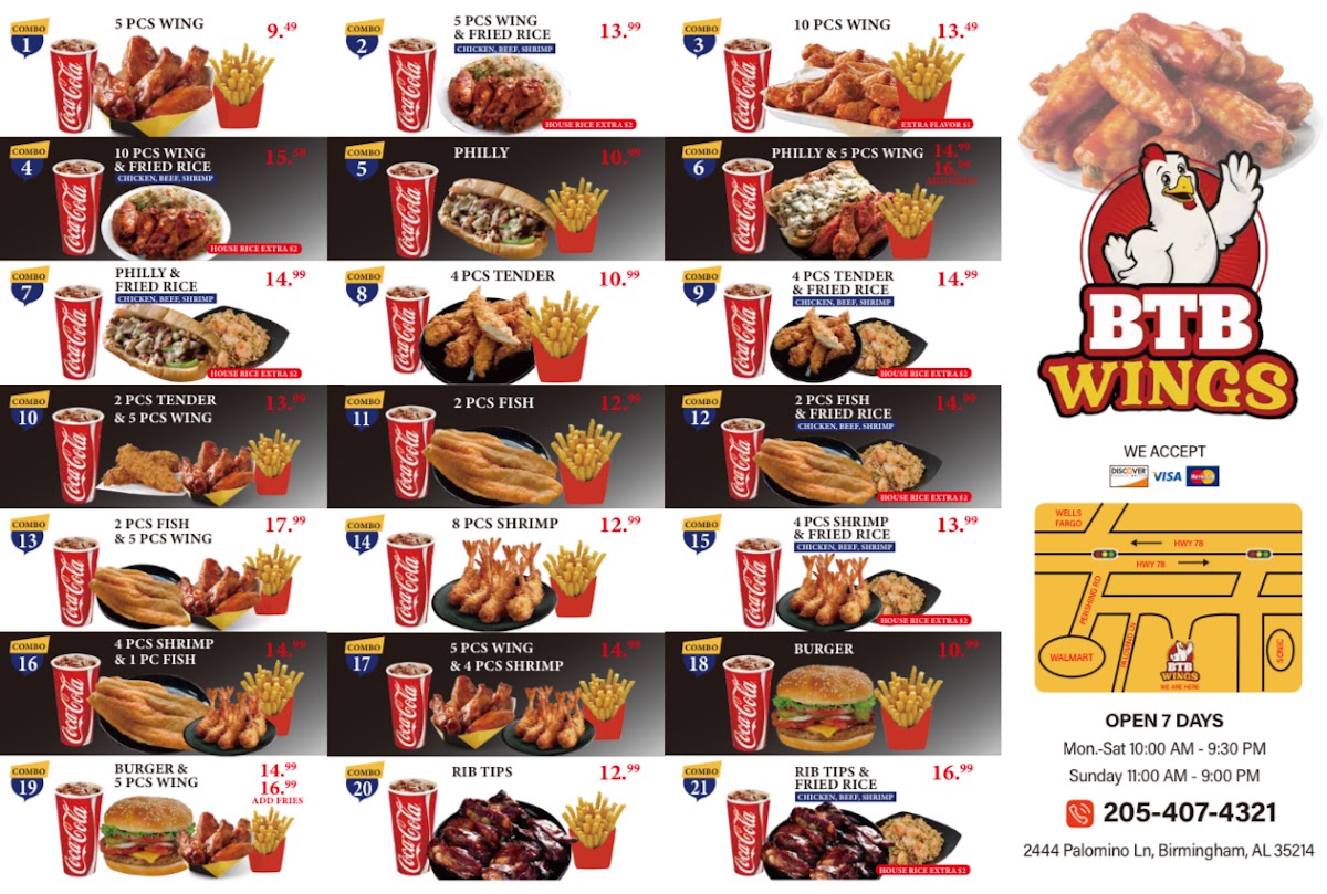 BTB Wings menu board