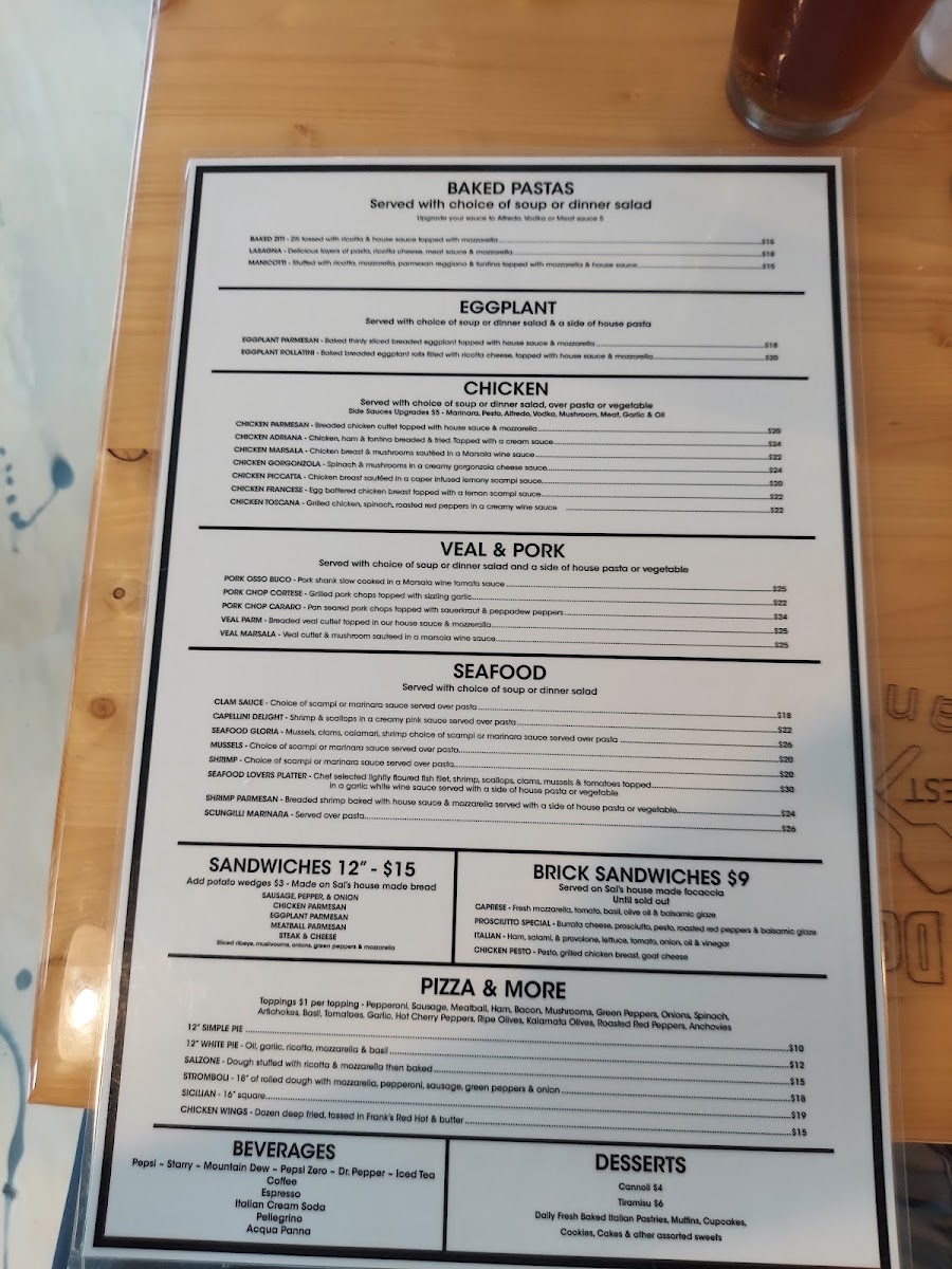 500 Degrees Italian Eatery menu board
