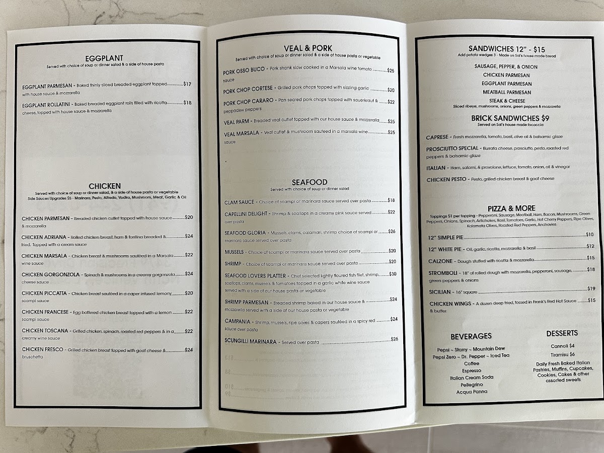 500 Degrees Italian Eatery menu board