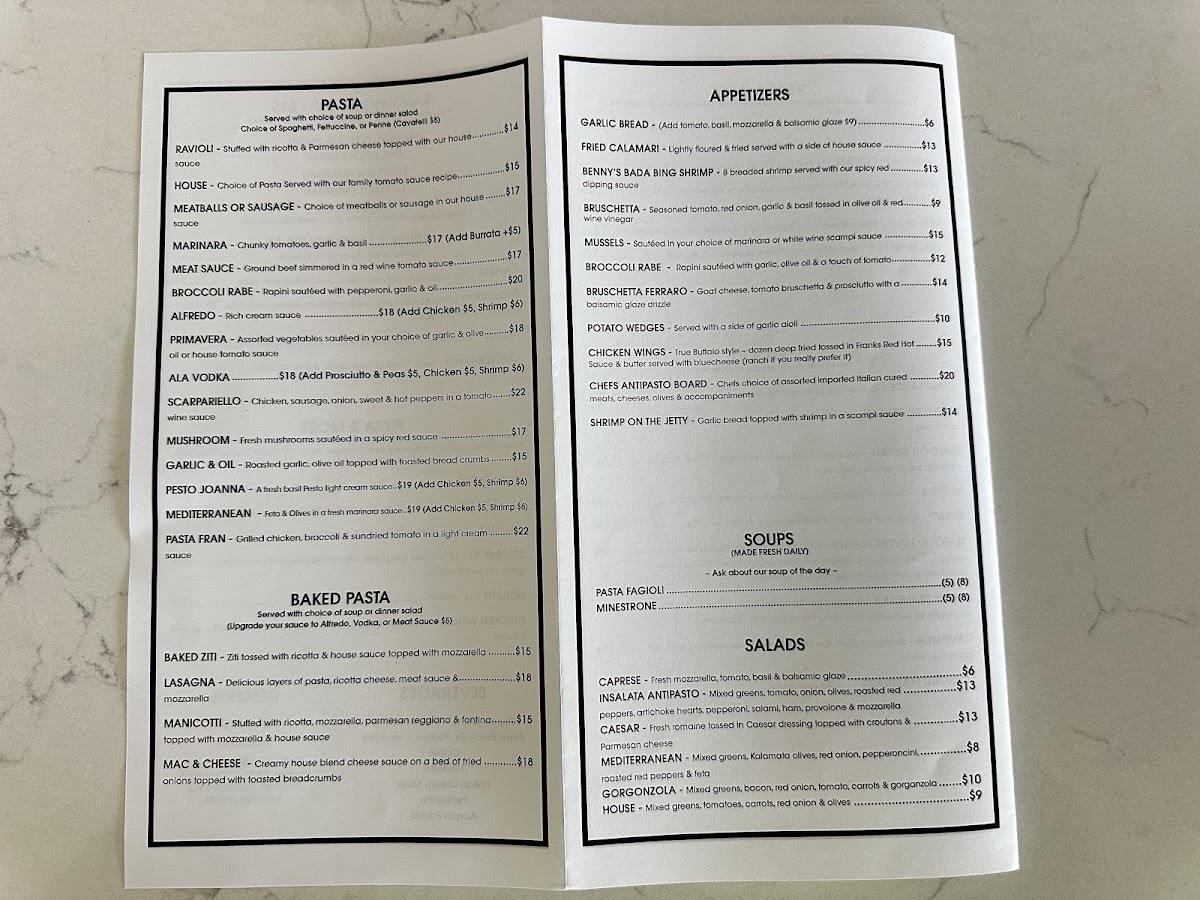 500 Degrees Italian Eatery menu board