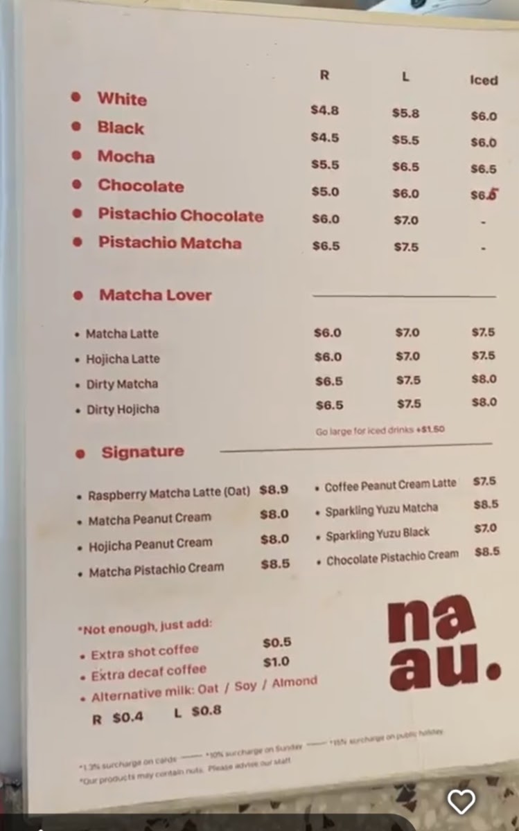 Naau Cafe menu board