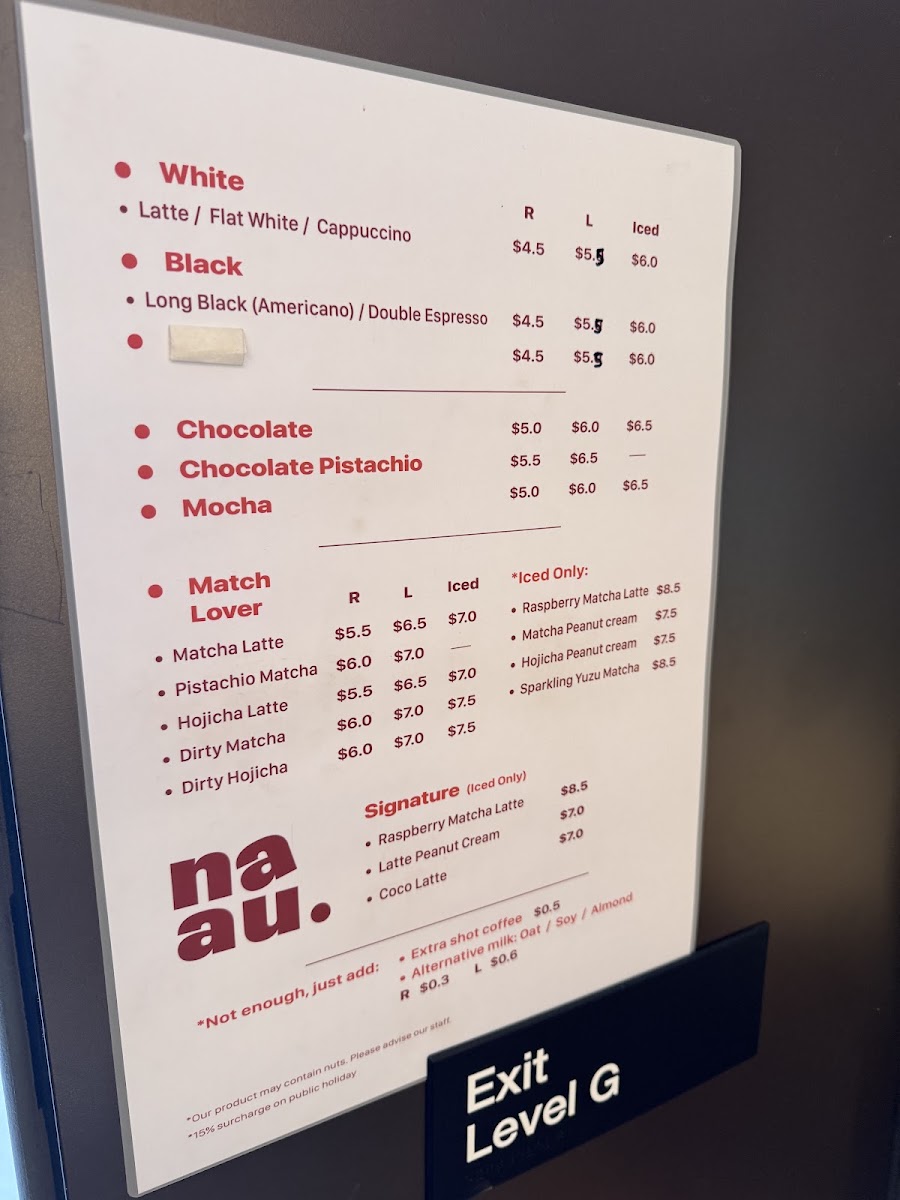 Naau Cafe menu board