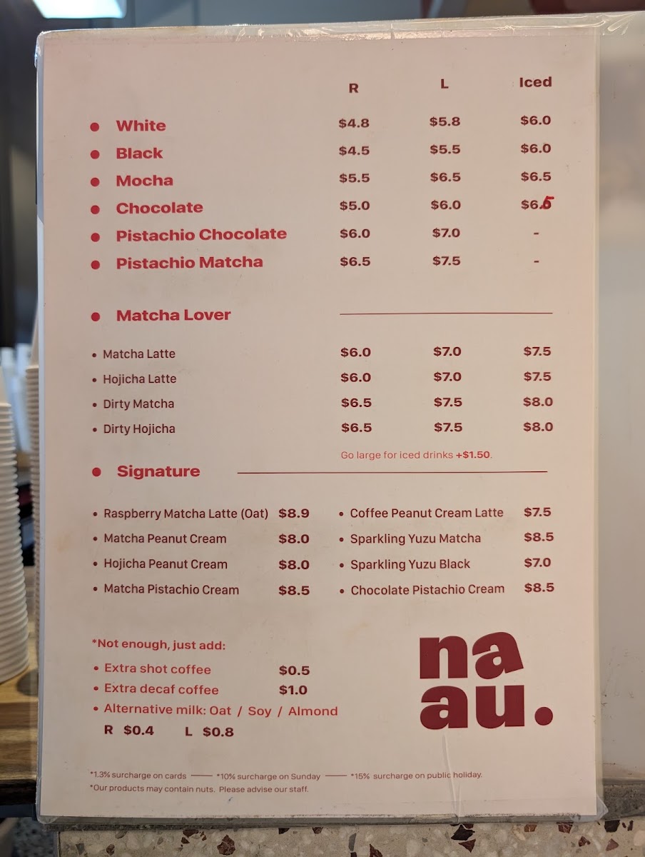Naau Cafe menu board