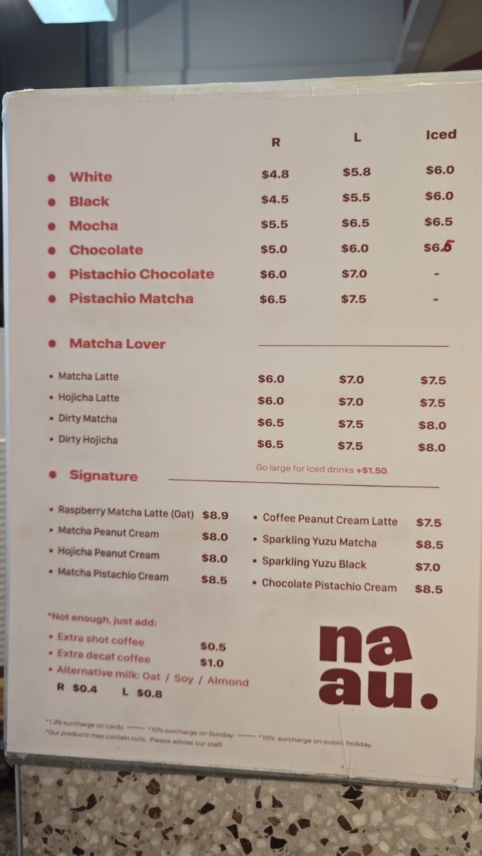Naau Cafe menu board