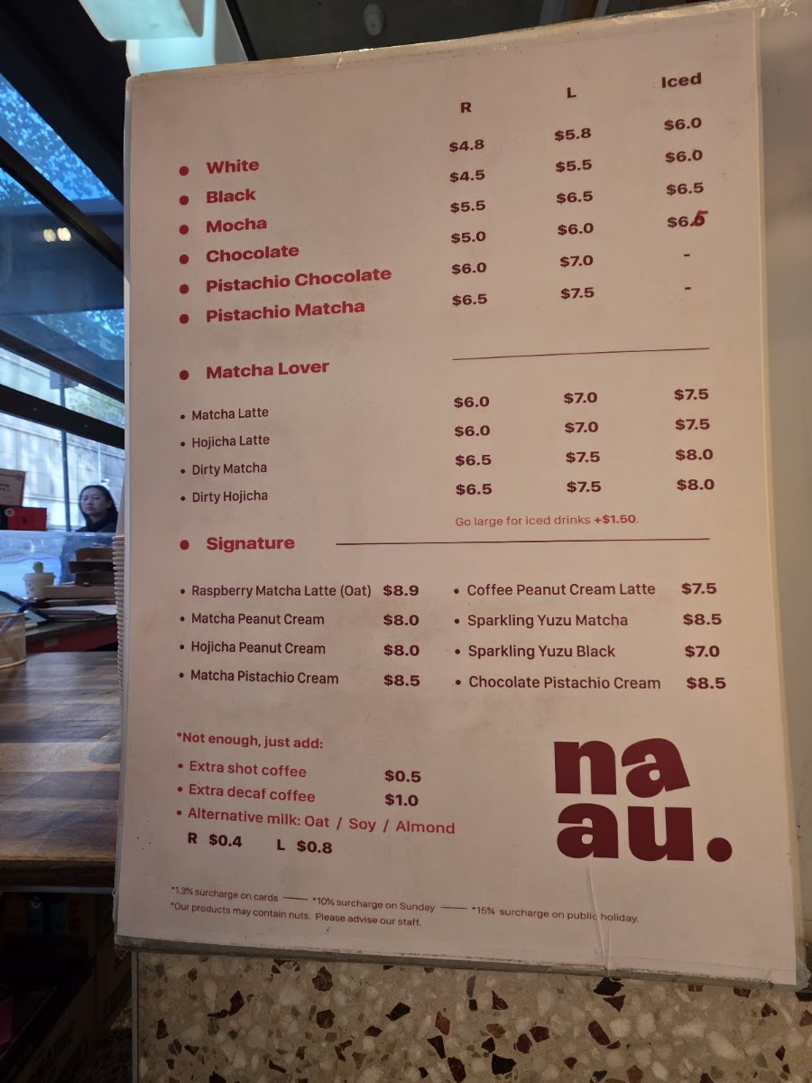 Naau Cafe menu board