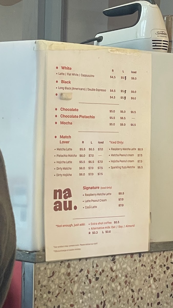 Naau Cafe menu board